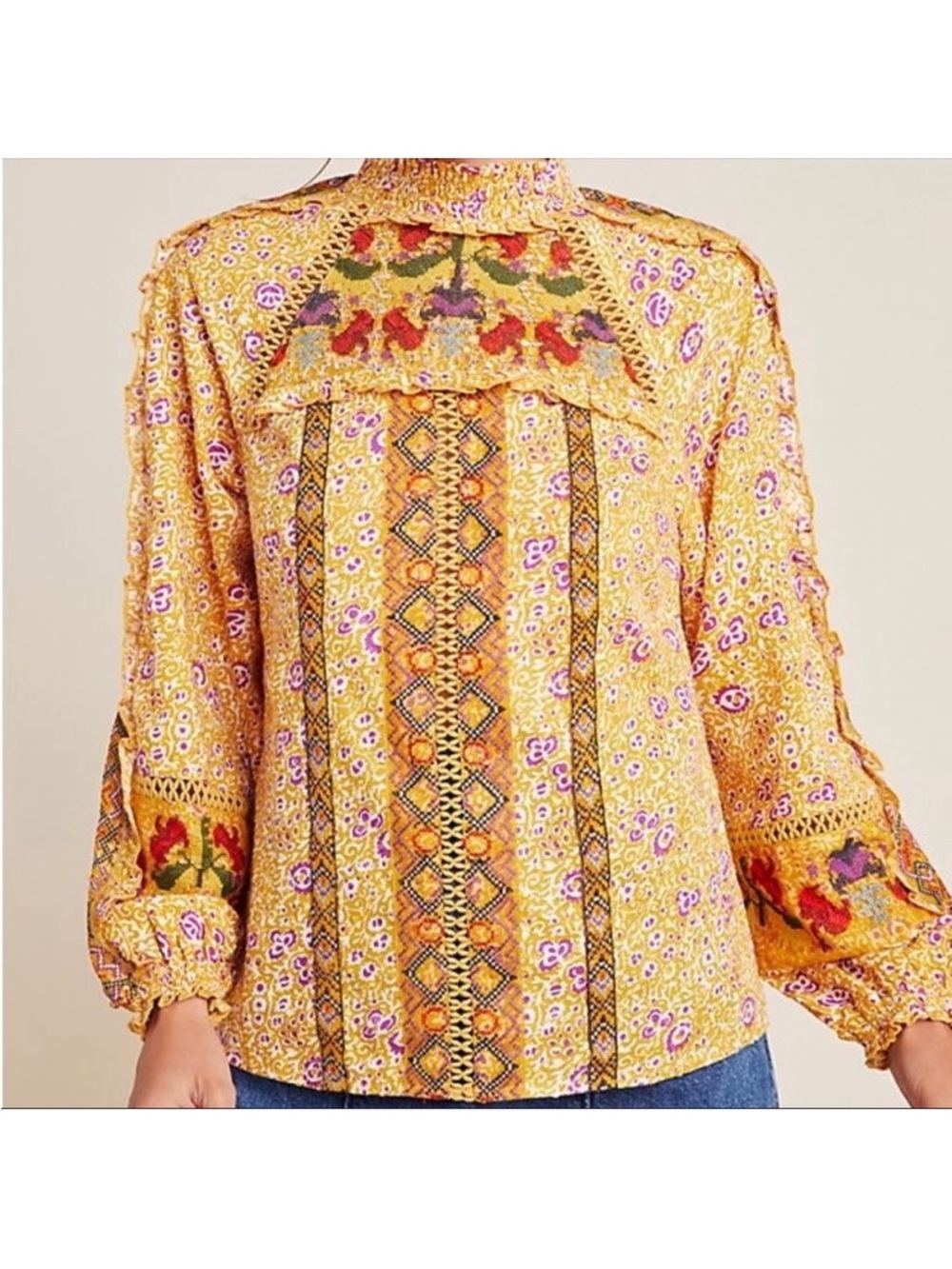Anthropologie Maeve Embroidered Goldie Top Size 2